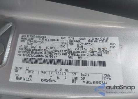 2013 Ford Escape Titanium из США, поврежденный, VIN 1FMCU0J96DUA19547